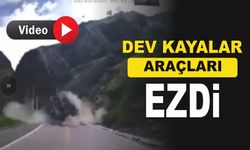 Dev  Kaya Parçaları  Sehir Halindeki Araçları  Kağıt Gibi Ezdi; İşte O Görüntüler