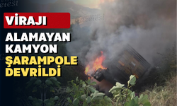 Şarampole yuvarlanan kamyon alev alev yandı