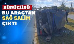 Uşakta otomobil takla atarak yan yattı