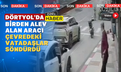 Uşak’ta yanan aracı vatandaş el birliği ile söndürdü