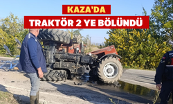 Uşak Çivril Yolunda Otomobille çarpışan traktör ikiye bölündü