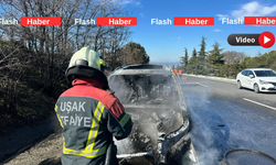 Uşak'ta alev alan cip kül oldu