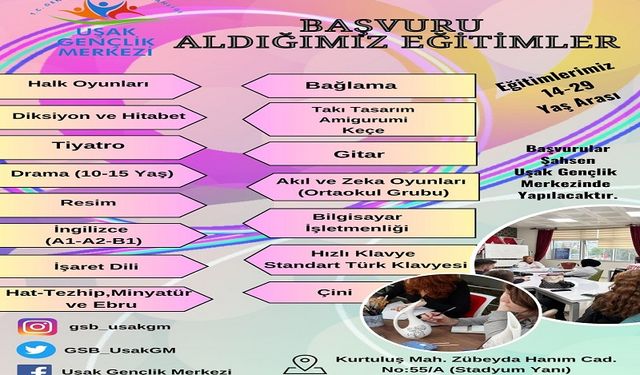 Uşak Gençlik Merkezi’nde gençler için farklı alanlarda eğitimler verilecek