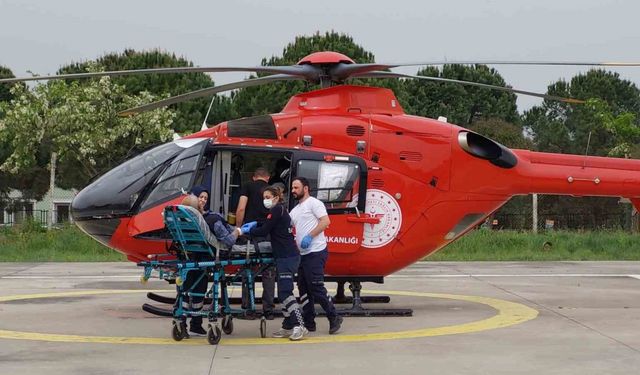 Kalp krizi geçiren adamın yardımına  helikopter yetişti