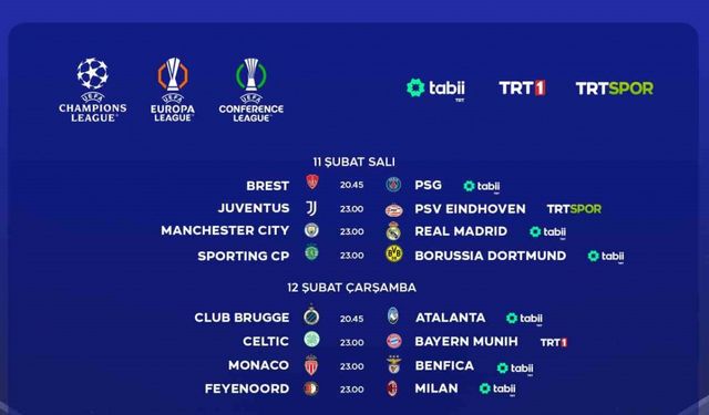 TRT’de 3 günde 21 UEFA maçı canlı yayınlanacak