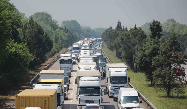 Lastiği patlayan tır, bariyerlere çarptı
