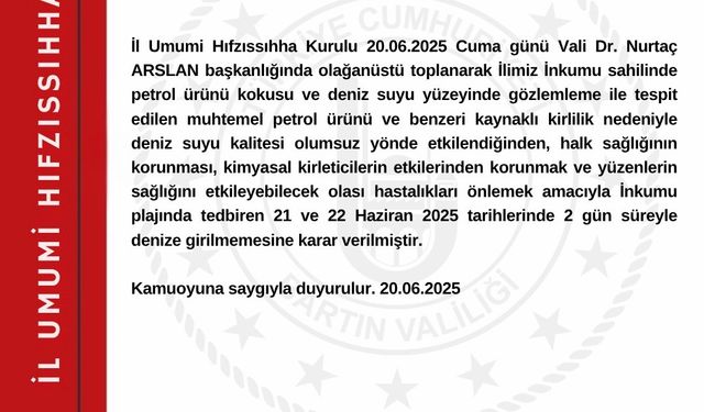 Hafta sonunda denize girmek yasaklandı