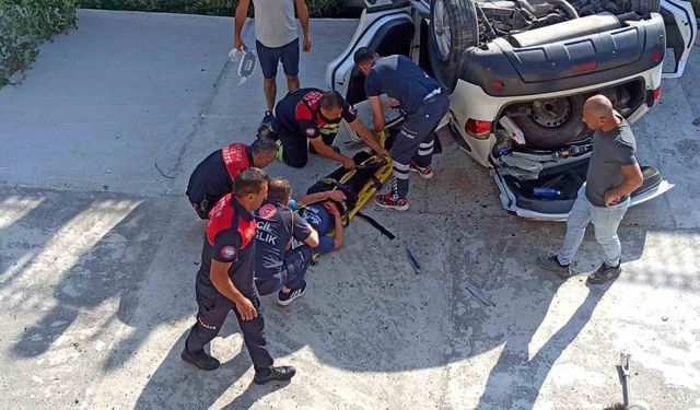 Kontrolden çıkan otomobil dere yatağına uçtu