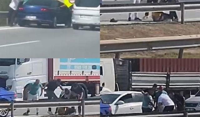 Otoyolda sürücü önce dövüldü sonra suyla ayıtılmaya çalışıldı