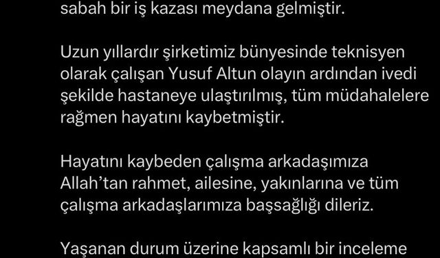 THY Teknik'te meydana gelen iş kazasında 1 kişi hayatını kaybetti
