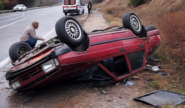 Sivaslı yolunda takla atan otomobilde 1 kişi yaralandı
