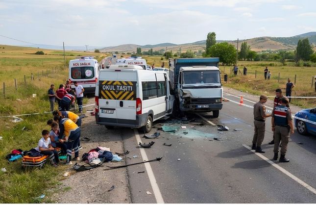 Uşak'ta Öğrenci Servisi ile Kamyon Çarpıştı