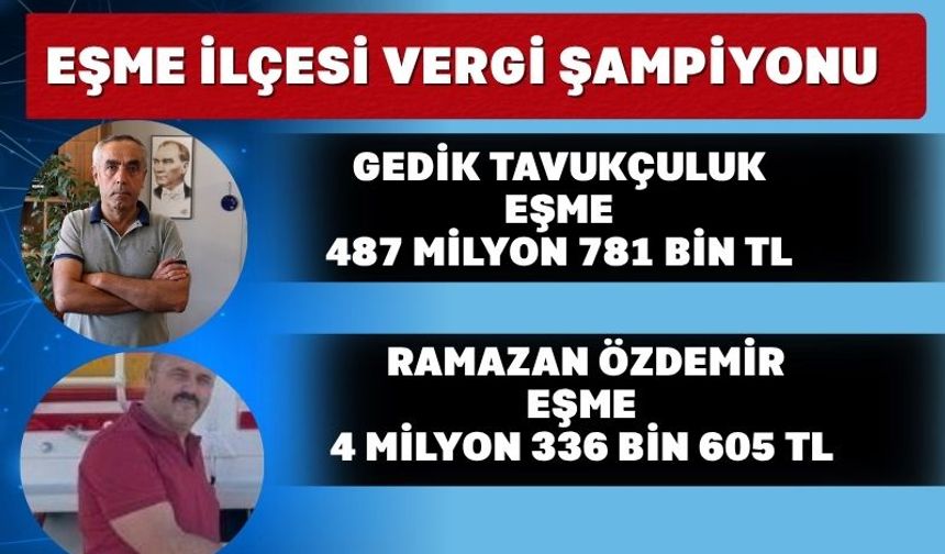 Uşak’ın Vergi rekortmenleri Eşme’den çıktı