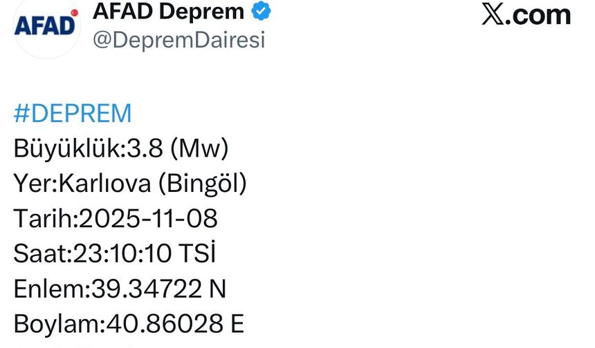 Bingöl’de 3.8 büyüklüğünde deprem korkuttu