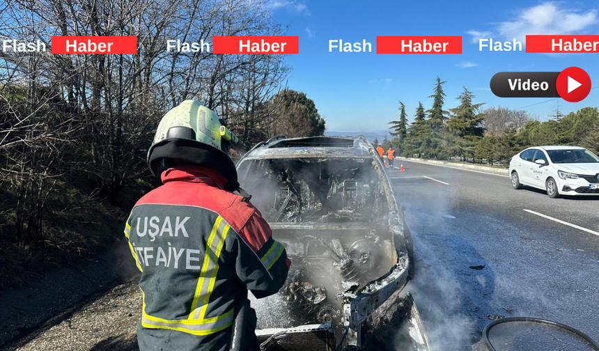 Uşak'ta alev alan cip kül oldu