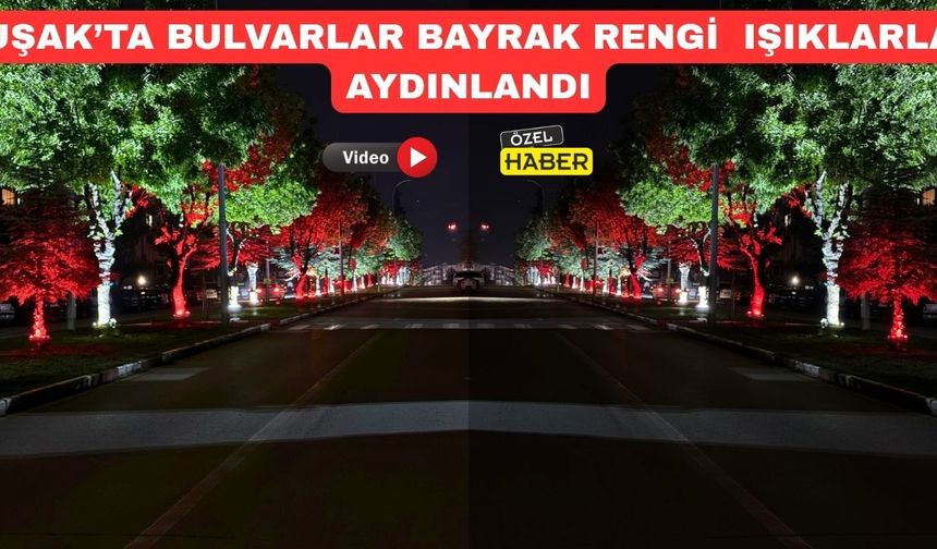 Uşak’ta Ağaçlar Kırmızı-Beyaz Işıklarla Aydınlanıyor