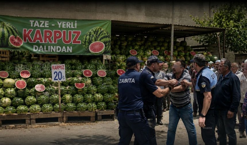 Uşak’ın karpuzcuyla zabıta yumruklaştı