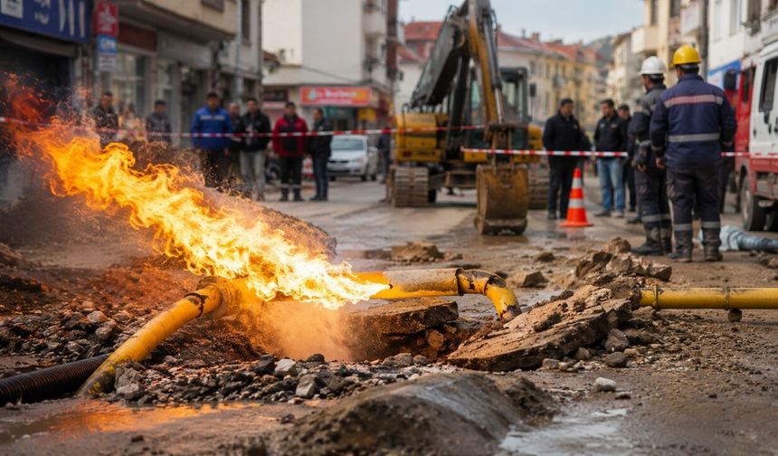 Eşme'de Kazı Sırasında Doğalgaz Borusu Patladı