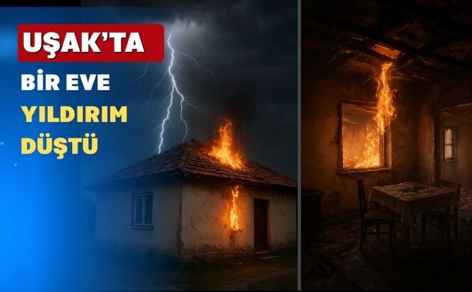 Uşak’ın Eşme İlçesinde Bir Eve Yıldırım Düştü