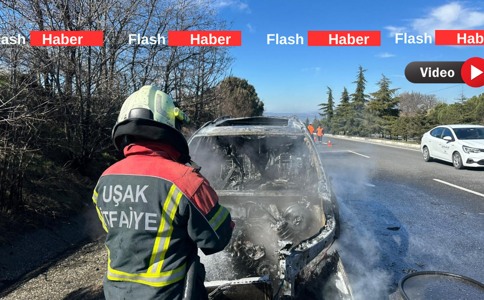 Uşak'ta alev alan cip kül oldu