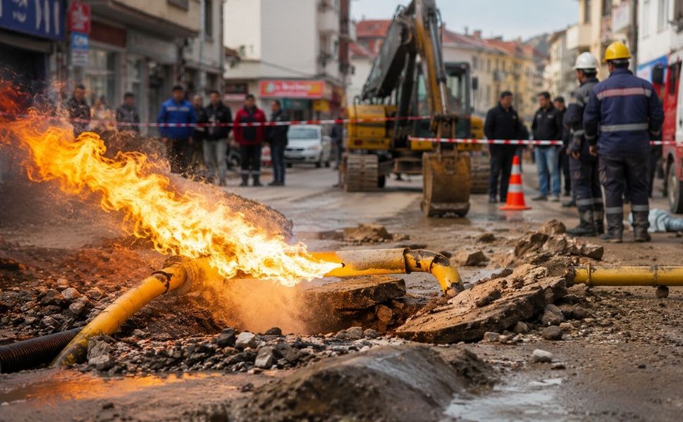 Eşme'de Kazı Sırasında Doğalgaz Borusu Patladı