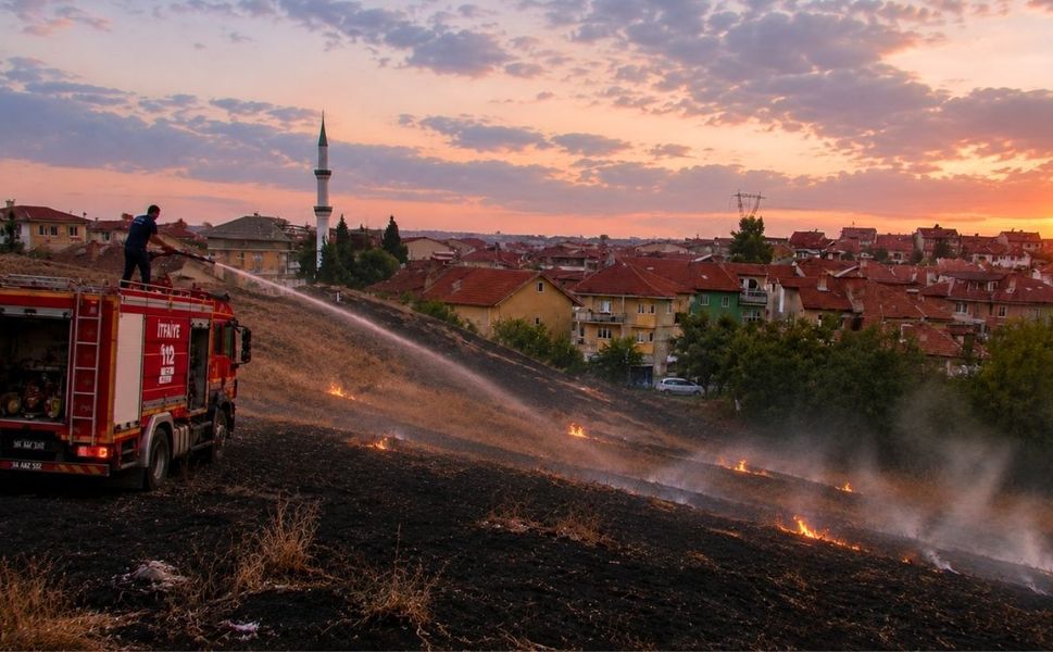 Uşak Merkezde Otluk Alanda Yangın Çıktı