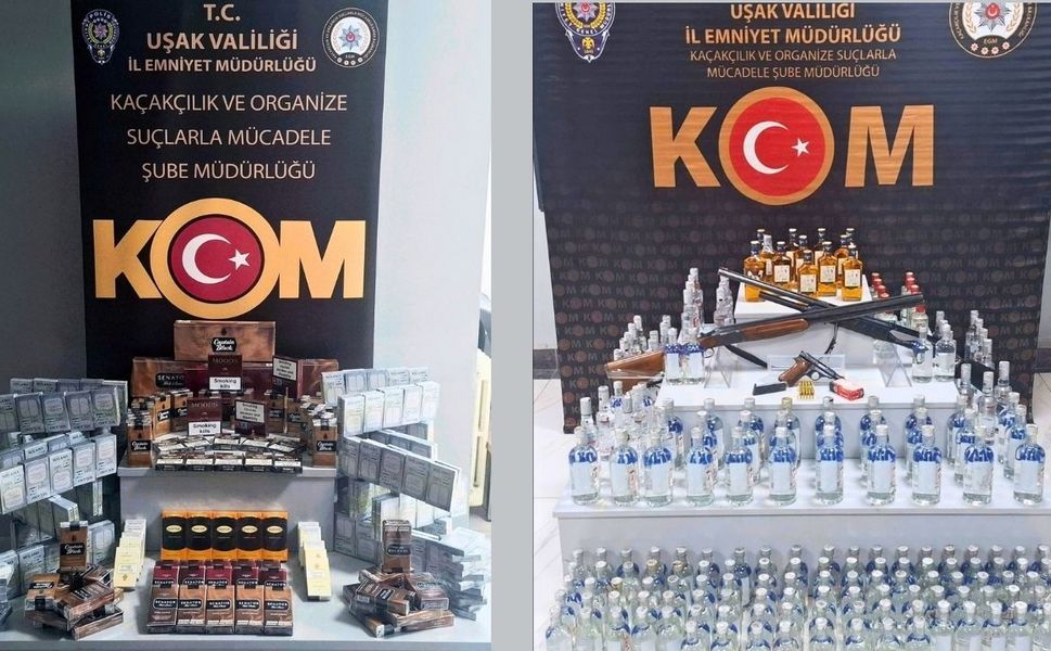 Uşak’ta Silah ve Kaçak Alkol Ele Geçirildi