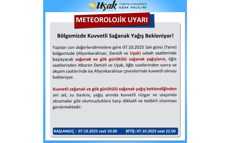 Valilik Sel Uyarısı 7.10