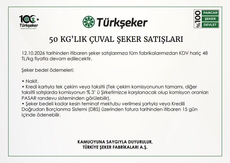 Türk Şeker Şeker Fiyatı