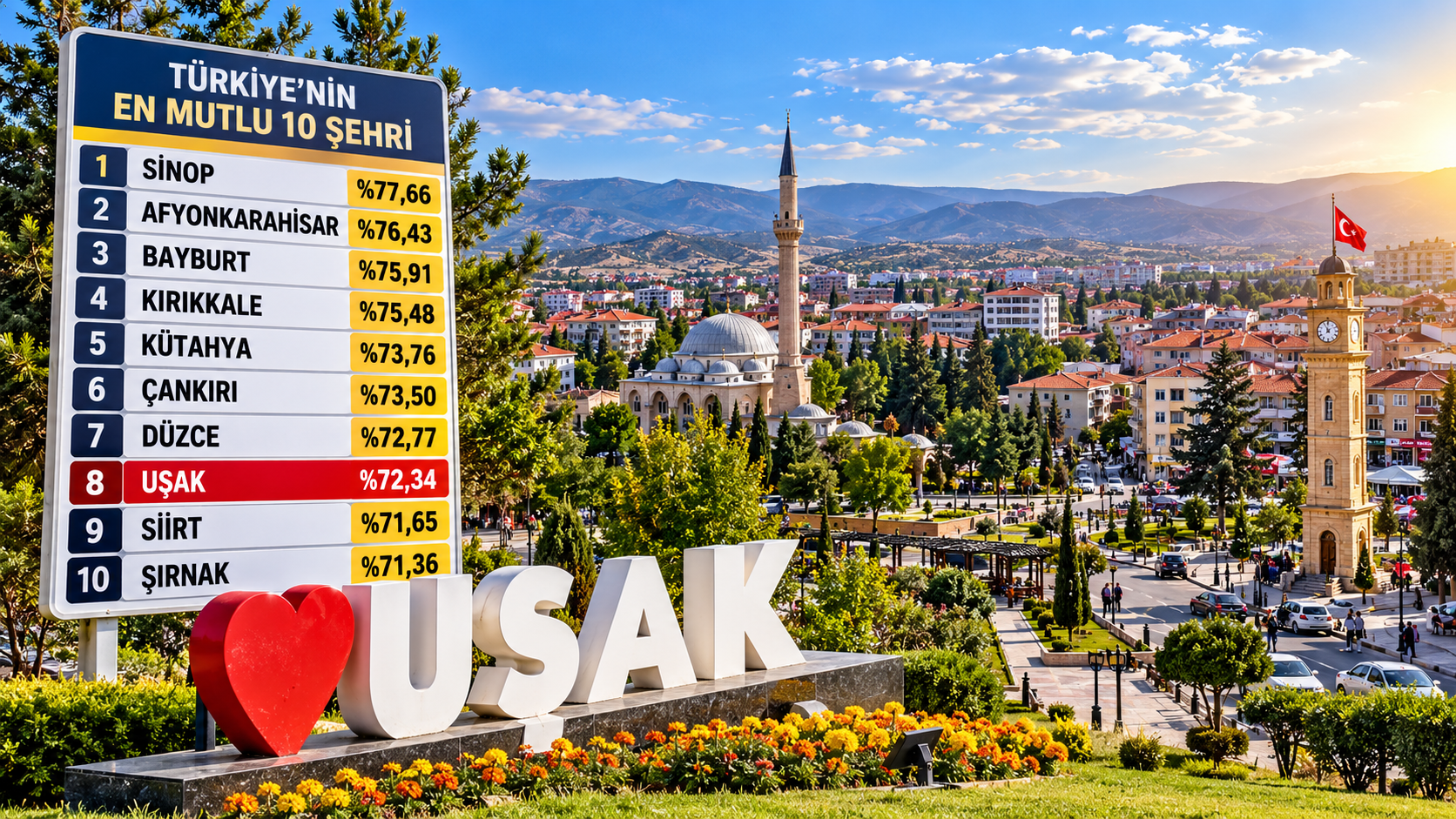 Uşak Türkiye'nin En Mutlu 10 Şehri Arasında!